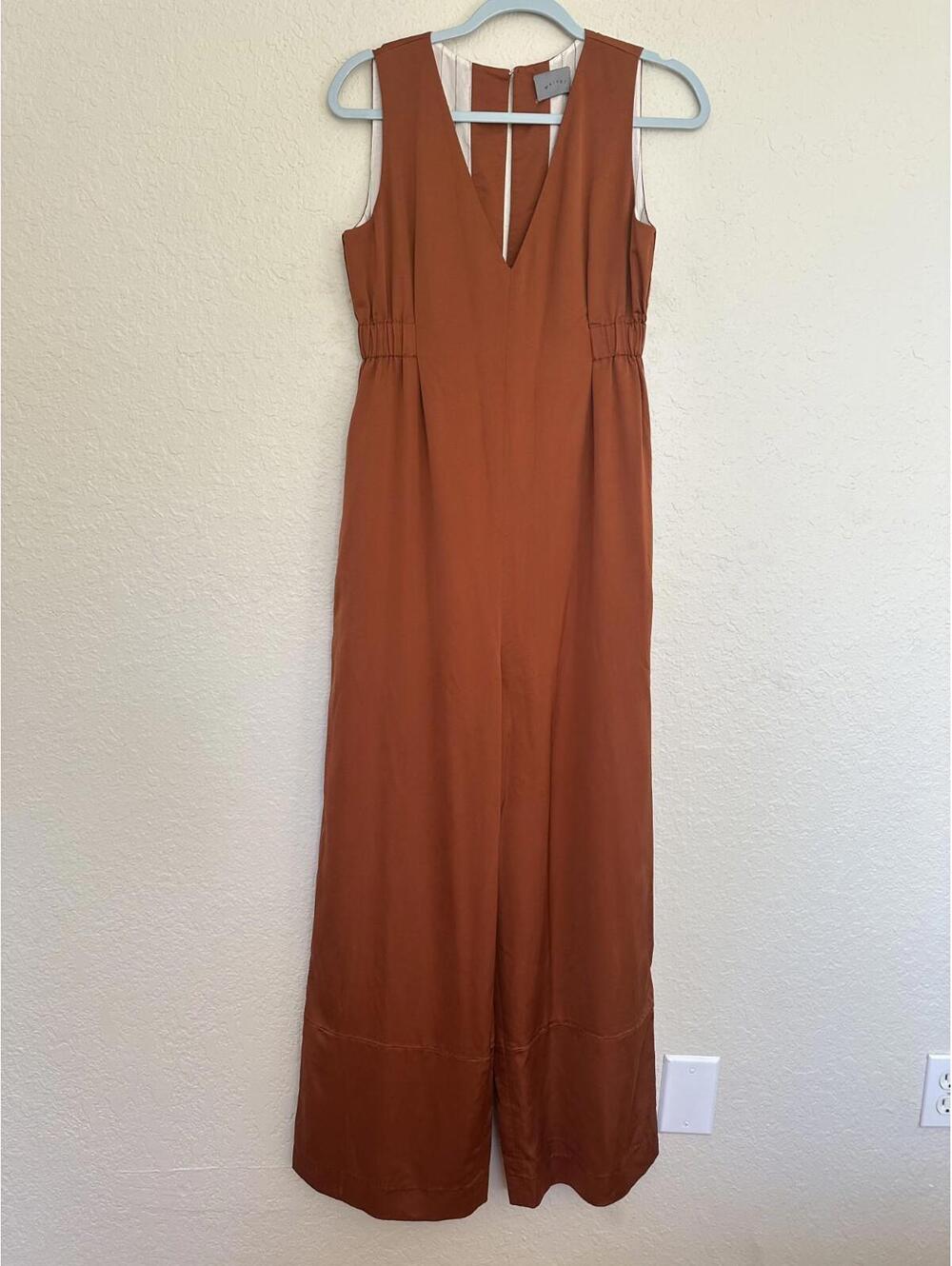 MAIYET Rumper Rust Jumpsuit satin v neck sleeveless elascti waist crop SZ 38 M